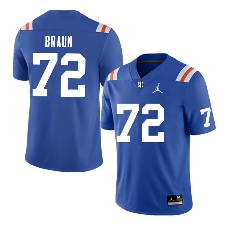 Men's NCAA Florida Gators Josh Braun #72 Stitched Authentic Nike Blue Throwback College Football Jersey ZNV1165FV